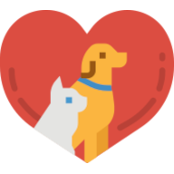 Image of a cat and dog with a heart background